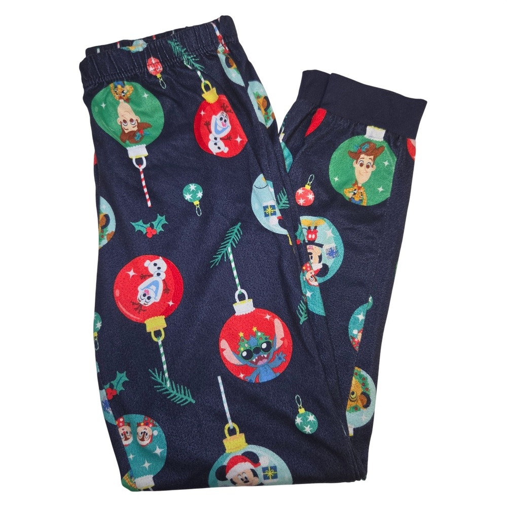 Disney Christmas Ornament Pajama Pants Mickey Stitch Woody Olaf Navy Blue Small‎ - Picture 2 of 5